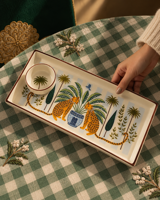 Cheetah Ceramic Cup, Platter & Dip Bowl Set