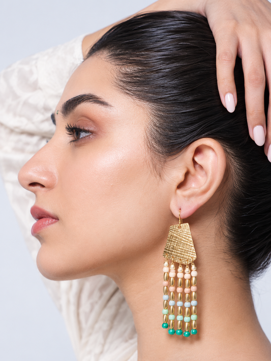 Pastel Beaded Gold Drop Earrings