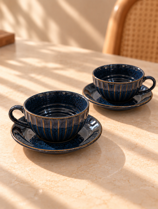 Midnight Navy Stoneware Coffee Cup & Saucer Set of 2